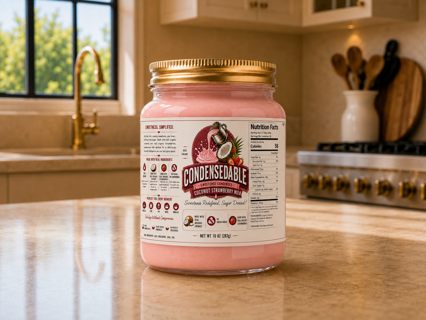 CONDENSEDABLE™ Sweetened Condensed Coconut Strawberry Milk (In Glass Jar)