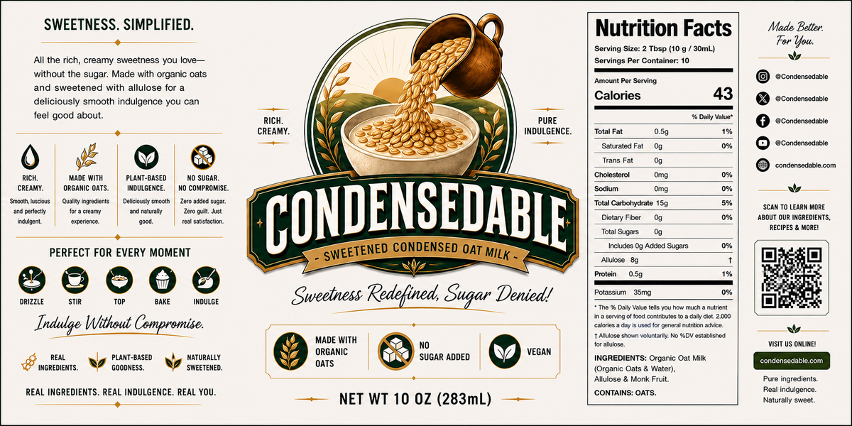Condensedable™ Sweetened Condensed Oat Milk 10oz. (In Glass Jar)