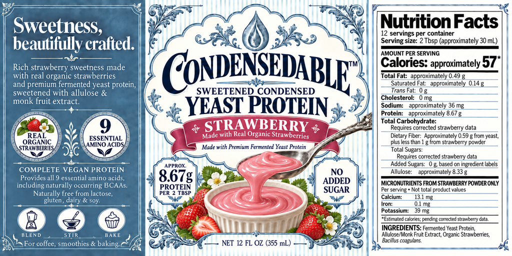 🍓 CONDENSEDABLE™ Sweetened Condensed Strawberry Yeast Protein 12oz. (In Glass Jar)