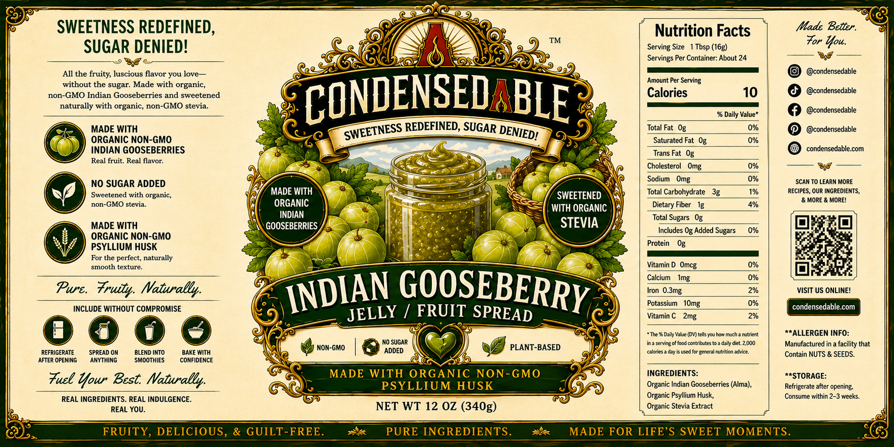CONDENSEDABLE™ Indian Gooseberry (Amla) Jelly / Fruit Spread (In Glass Jar)