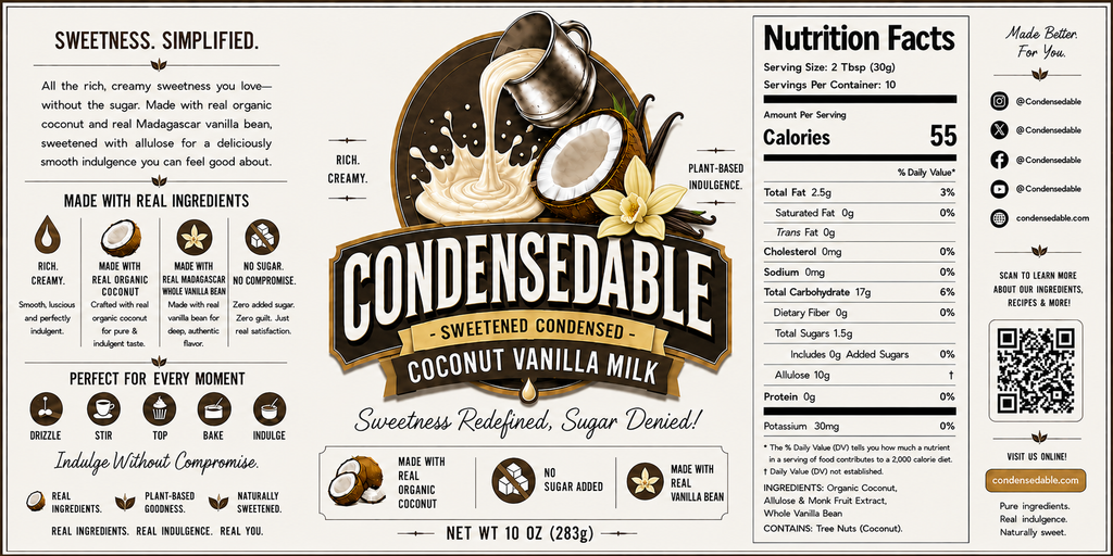 CONDENSEDABLE™ Sweetened Condensed Coconut Vanilla Milk (In Glass Jar)