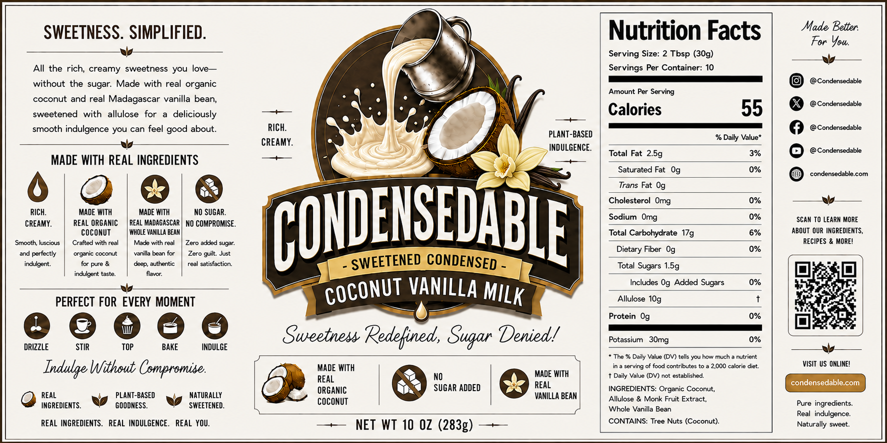 CONDENSEDABLE™ Sweetened Condensed Coconut Vanilla Milk (In Glass Jar)
