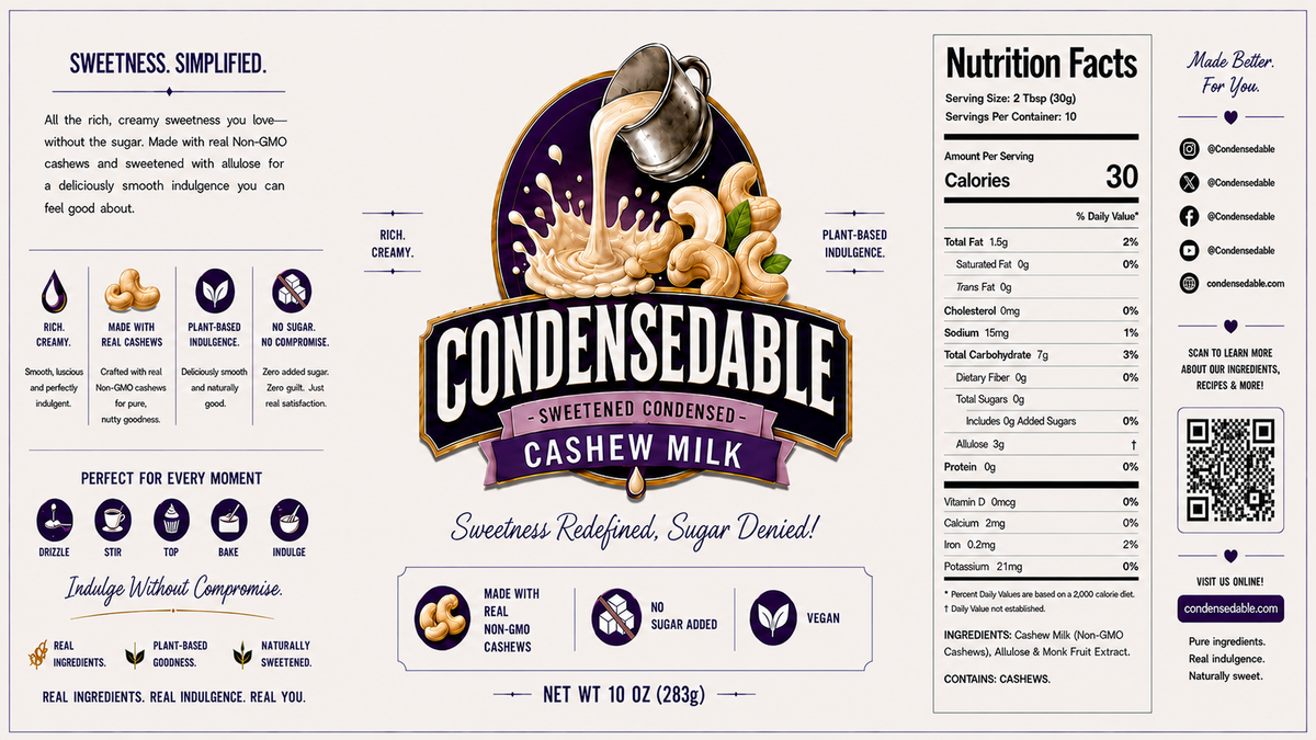 Condensedable™ Sweetened Condensed Cashew Milk 10oz. (In Glass Jar)