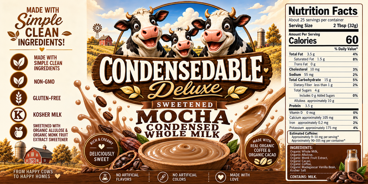 ☕🍫 CONDENSEDABLE™ Deluxe Sweetened Mocha Condensed Whole Milk 14oz. (In Glass Jar)