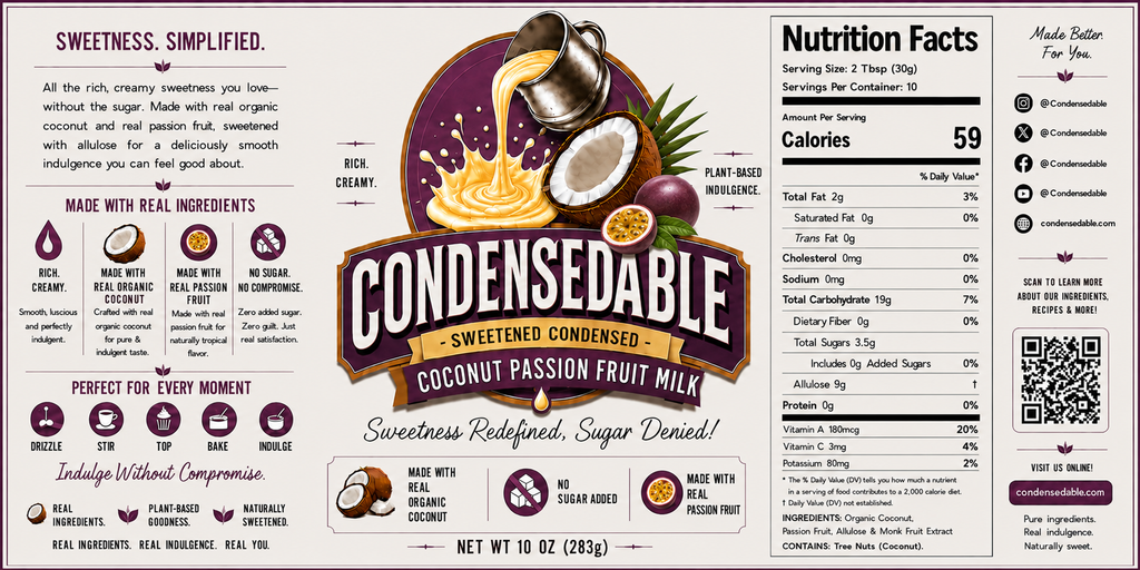 CONDENSEDABLE™ Sweetened Condensed Coconut Passion Fruit Milk (In Glass Jar)