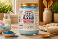 Jar of Condensable Cotton Candy Milk Style on a table with decorative items.