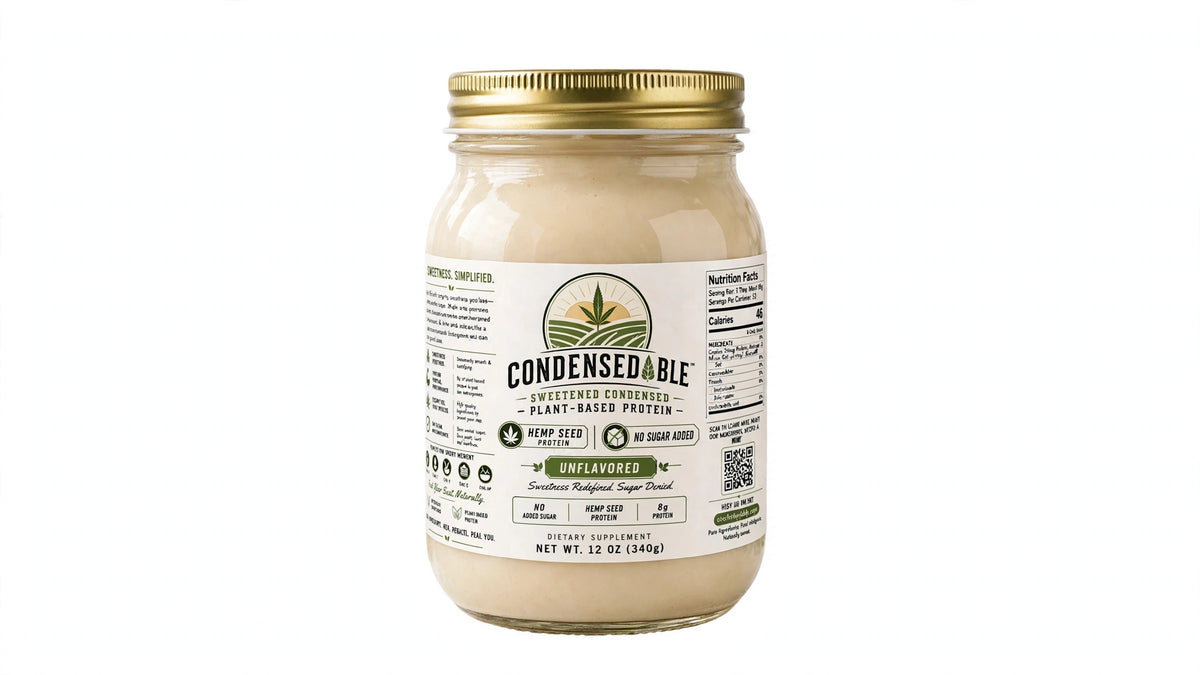 Condensedable™ Sweetened Condensed Plant-Based Protein – Hemp Seed Protein - Unflavored 12oz. (In Glass Jar)