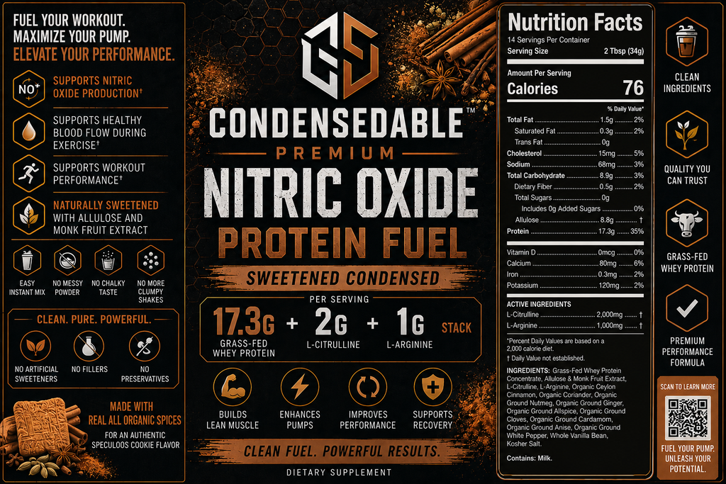 CONDENSEDABLE™ Premium Nitric Oxide Protein Fuel Sweetened Condensed Speculoos Cookie Formula 14oz. (In Glass Jar)