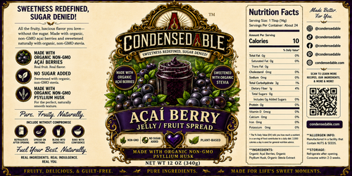 CONDENSEDABLE™ Açaí Berry Jelly / Fruit Spread | No Sugar Added | Plant-Based | (In Glass Jar)