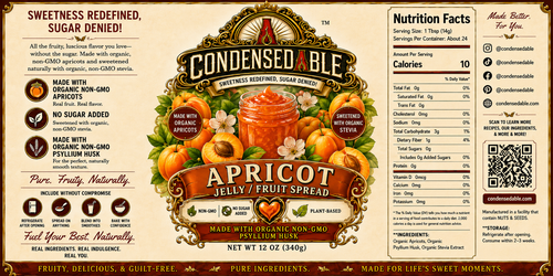 CONDENSEDABLE™ Apricot Jelly / Fruit Spread | No Sugar Added | Plant-Based | (In Glass Jar)