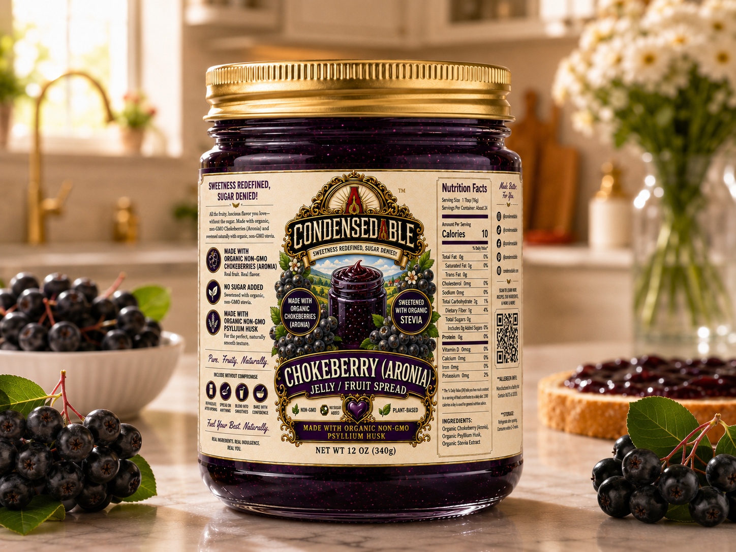 CONDENSEDABLE™ Chokeberry (Aronia) Jelly / Fruit Spread (In Glass Jar)