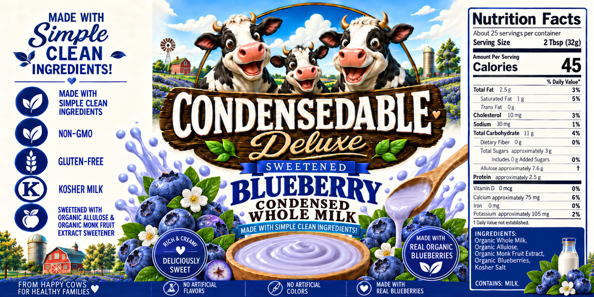 🫐 CONDENSEDABLE™ Deluxe Sweetened Blueberry Condensed Whole Milk 14oz. (In Glass Jar)