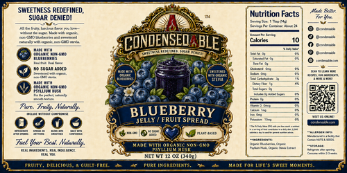 Condensedable™ Blueberry Jelly / Fruit Spread | No Sugar Added | Plant-Based | (In Glass Jar)