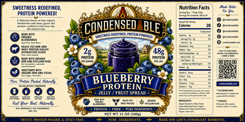 CONDENSEDABLE™ Blueberry Protein Jelly / Fruit Spread (In Glass Jar)