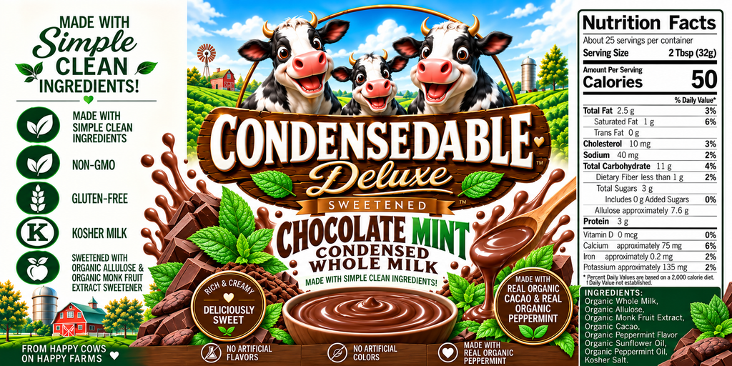 🍫🌿 CONDENSEDABLE™ Deluxe Sweetened Chocolate Mint Condensed Whole Milk 14oz (In Glass Jar)