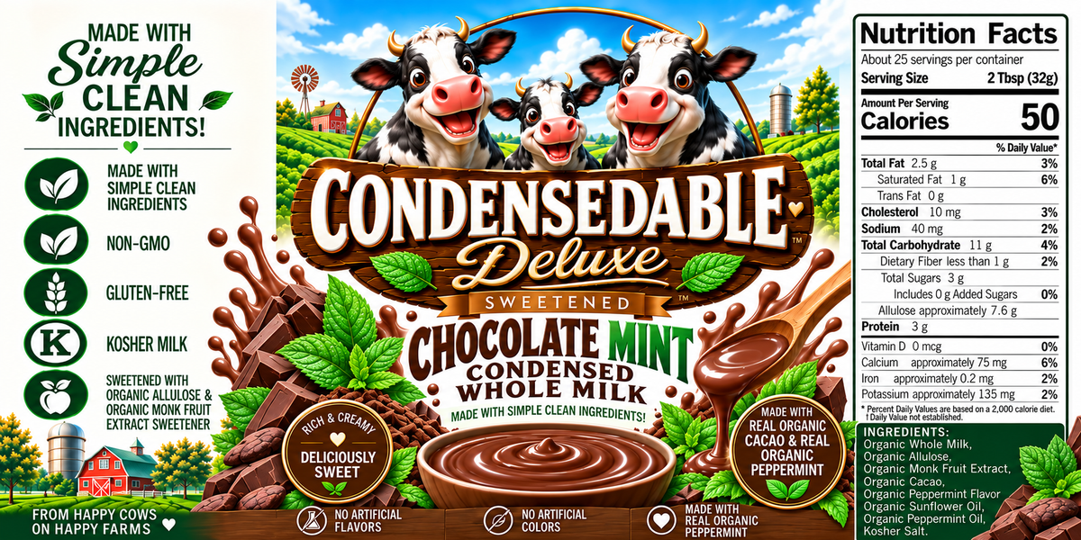 🍫🌿 CONDENSEDABLE™ Deluxe Sweetened Chocolate Mint Condensed Whole Milk 14oz (In Glass Jar)