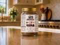 Jar of 'Condensed & Co.' chocolate protein powder on a kitchen counter