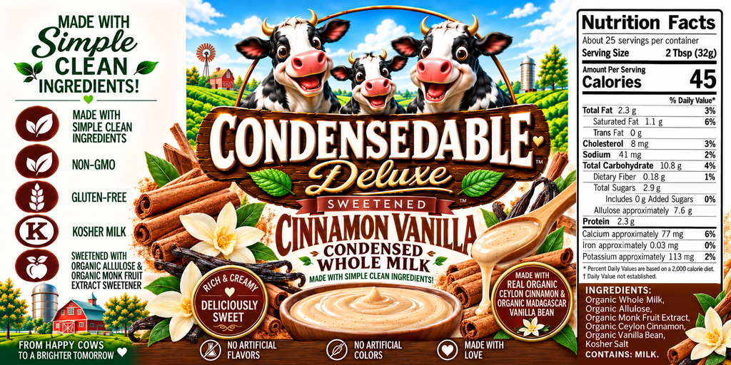 🤎 CONDENSEDABLE™ Deluxe Sweetened Cinnamon Vanilla Condensed Whole Milk 14oz. (In Glass Jar)