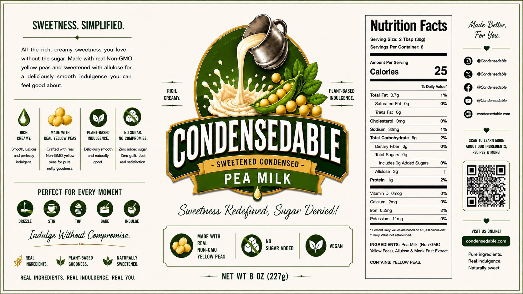 Condensedable™ Sweetened Condensed Pea Milk (In Glass Jar)