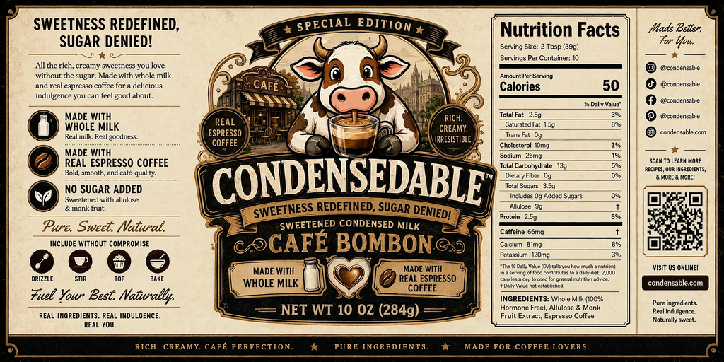 Condensedable™ Sweetened Condensed Café Bombón Milk | Special Edition | 10oz. (In Glass Jar)