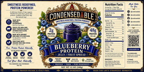 CONDENSEDABLE™ Blueberry Protein Jelly / Fruit Spread 12oz. (In Glass Jar)