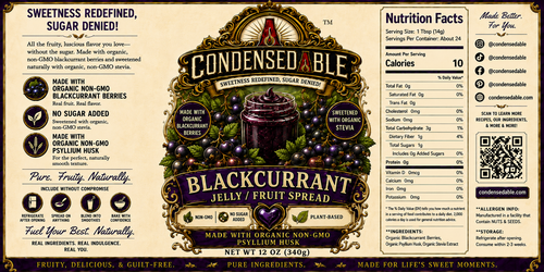 CONDENSEDABLE™ Blackcurrant Jelly / Fruit Spread | No Sugar Added | Plant-Based | (In Glass Jar)