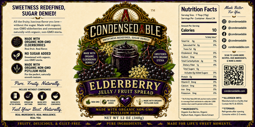 CONDENSEDABLE™ Elderberry Jelly / Fruit Spread | No Sugar Added | Plant-Based | (In Glass Jar)