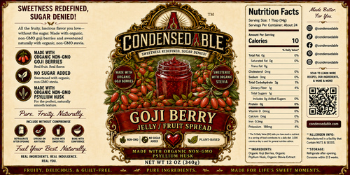 CONDENSEDABLE™ Goji Berry Jelly / Fruit Spread | No Sugar Added | Plant-Based | (In Glass Jar)