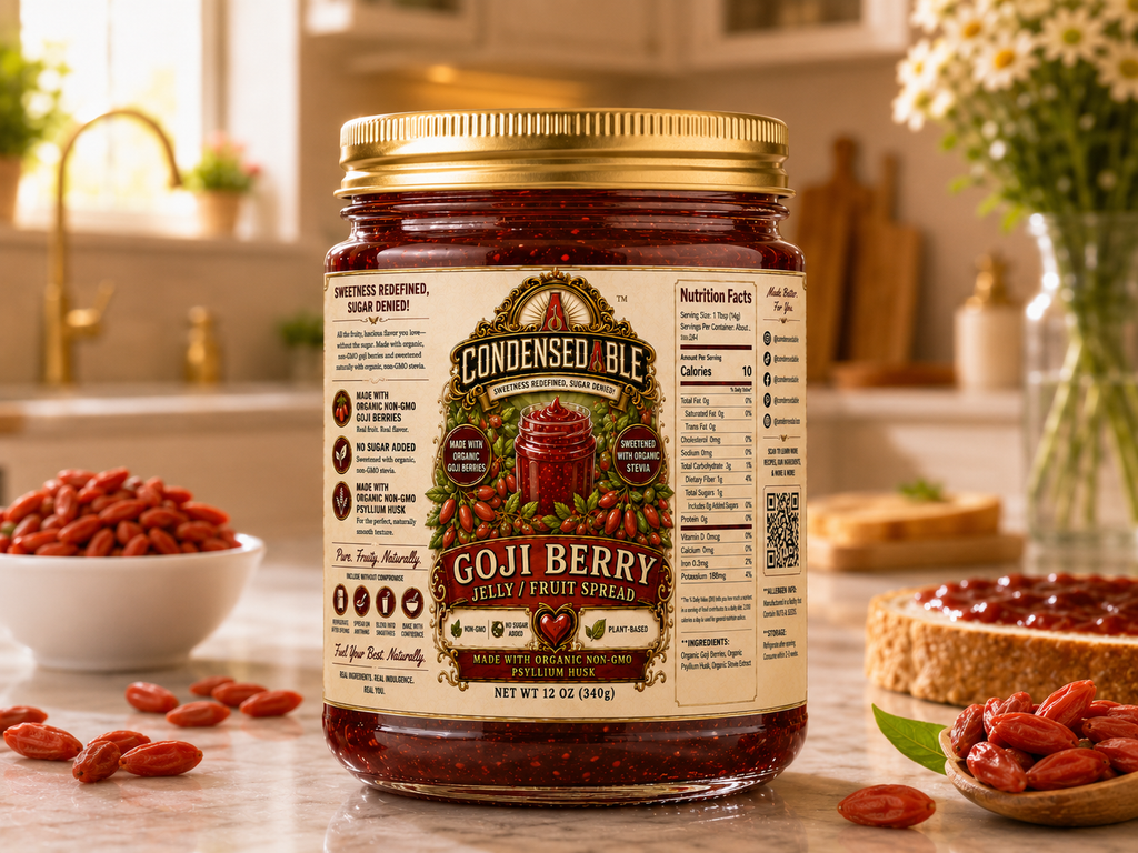 CONDENSEDABLE™ Goji Berry Jelly / Fruit Spread | No Sugar Added | Plant-Based | (In Glass Jar)