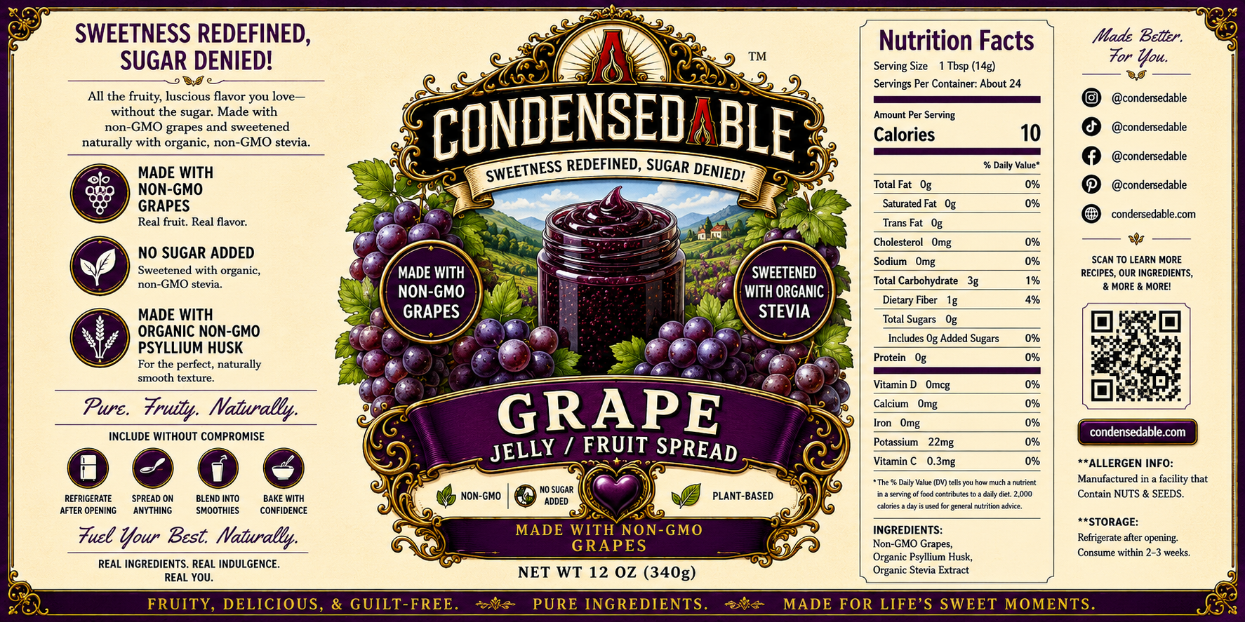 CONDENSEDABLE™ Grape Jelly / Fruit Spread (In Glass Jar)