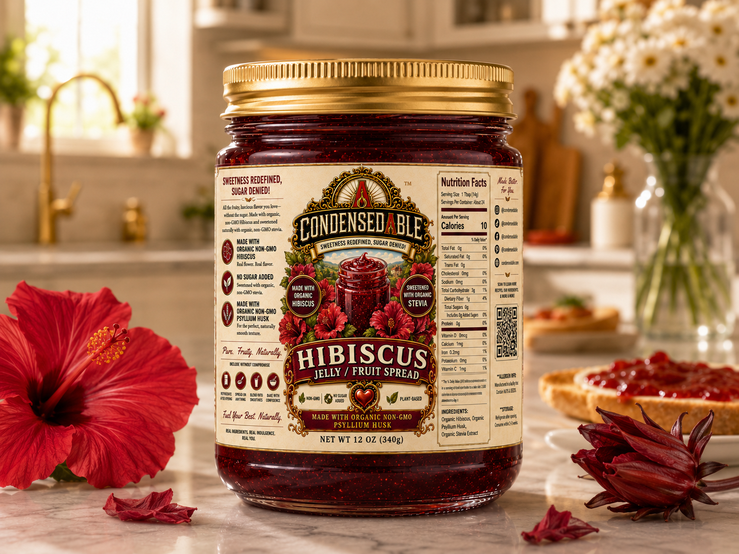 CONDENSEDABLE™ Hibiscus Jelly / Fruit Spread (In Glass Jar)