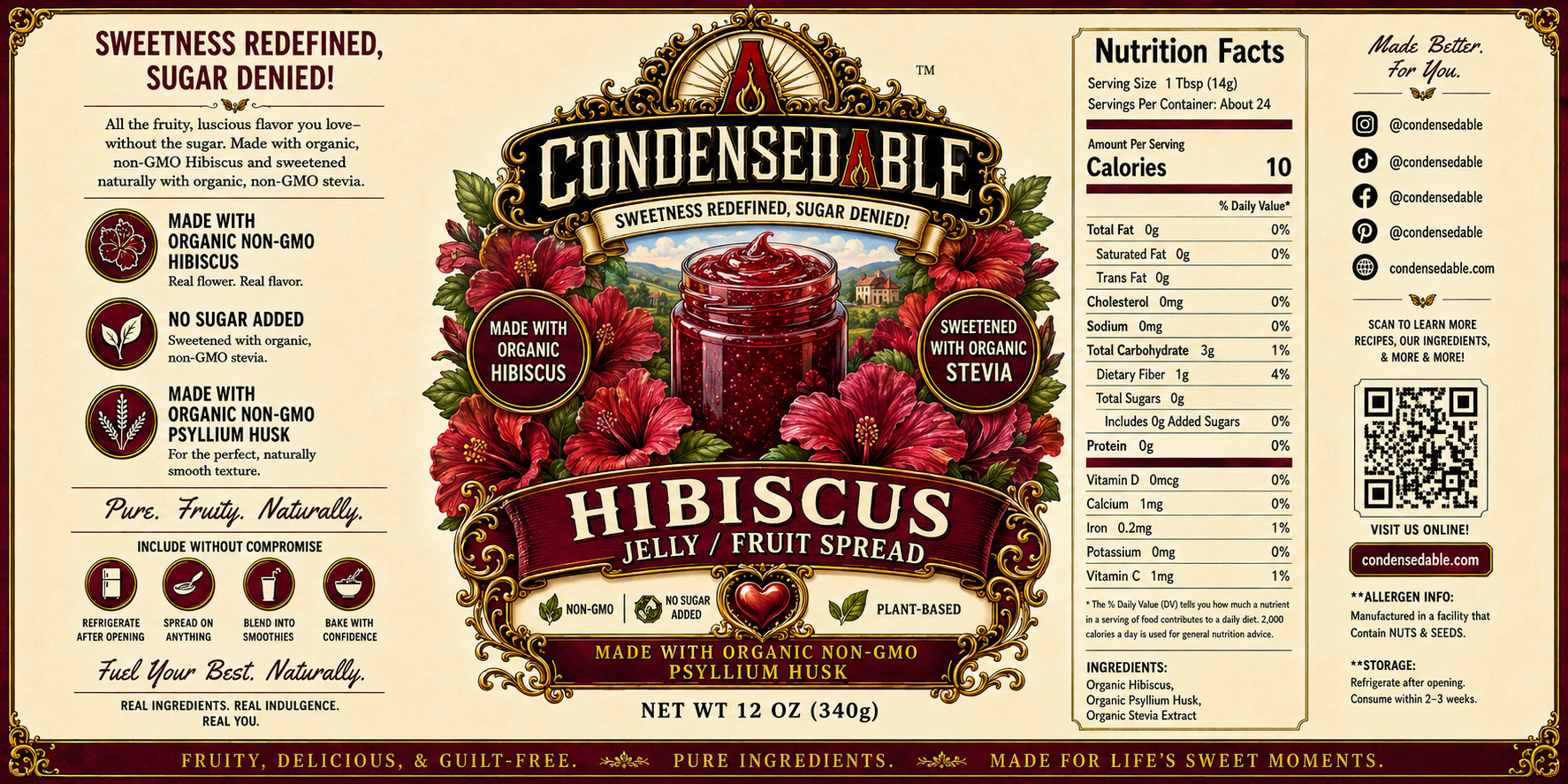 CONDENSEDABLE™ Hibiscus Jelly / Fruit Spread (In Glass Jar)