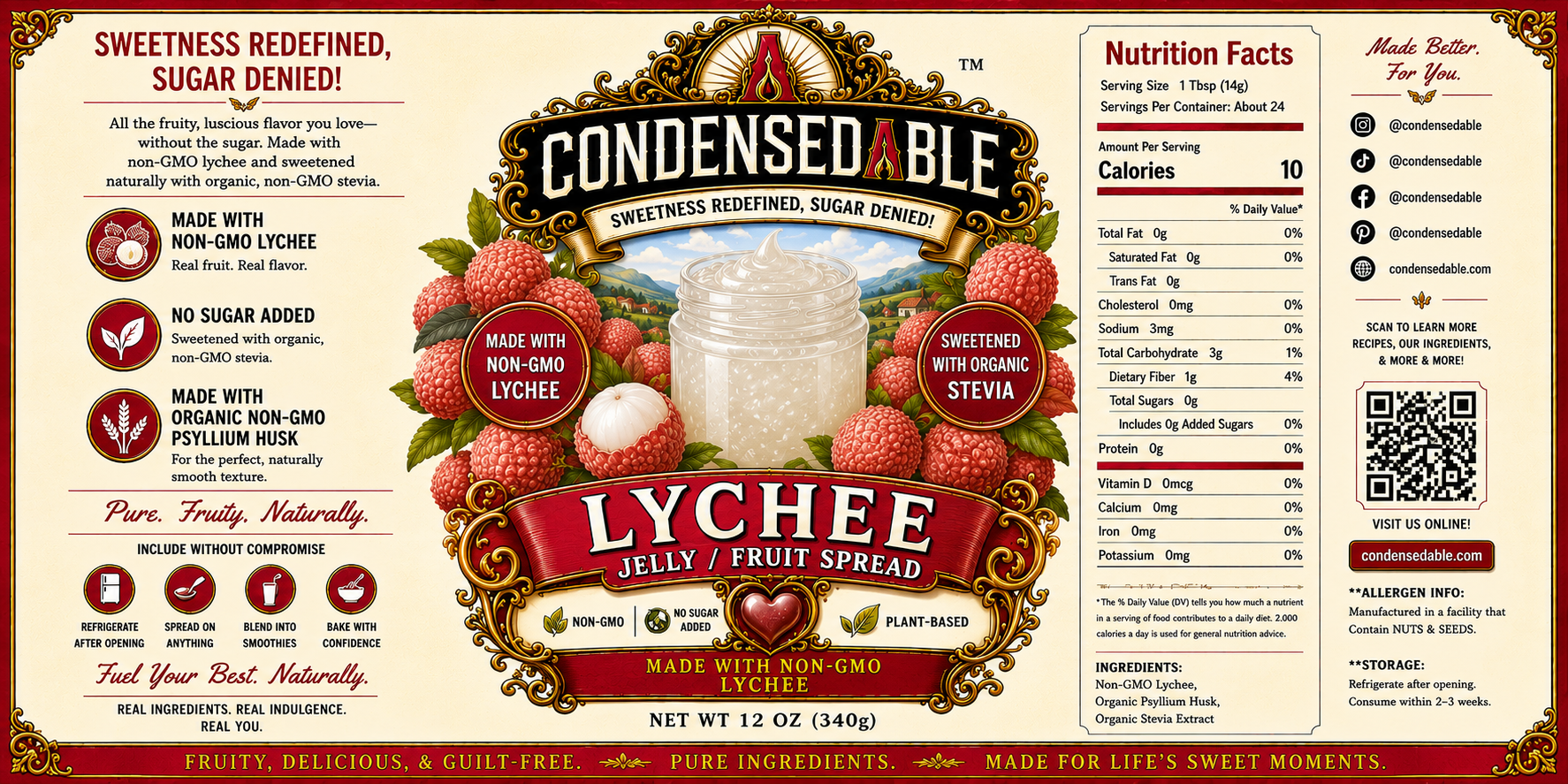 CONDENSEDABLE™ Lychee Jelly / Fruit Spread (In Glass Jar)