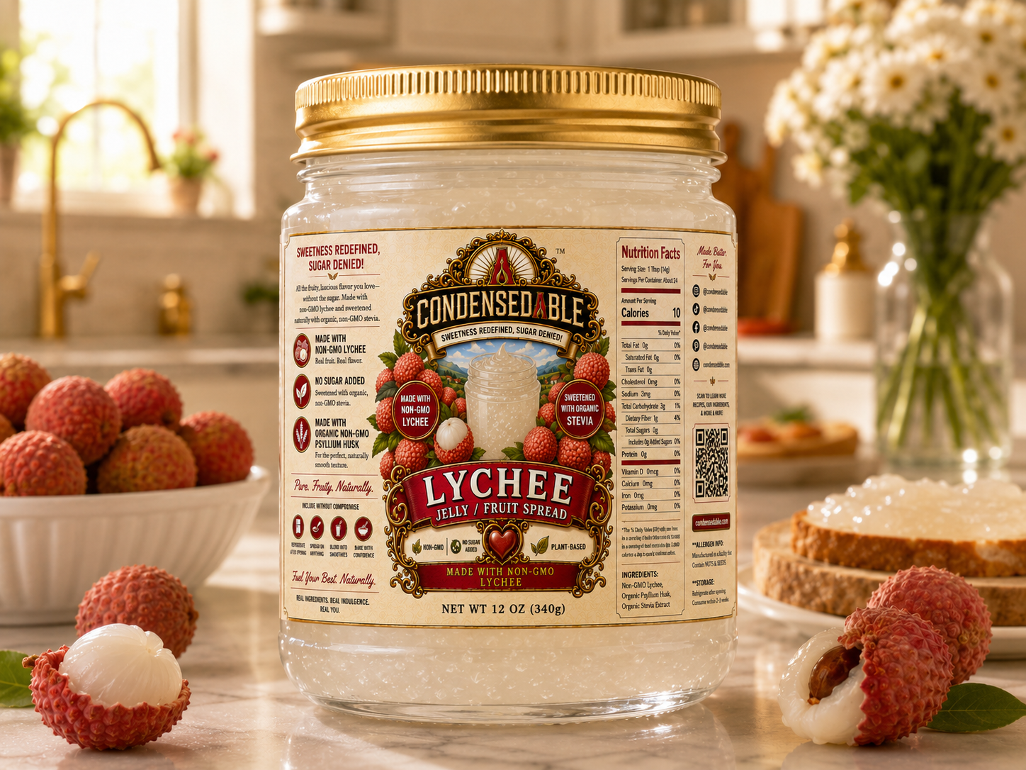 CONDENSEDABLE™ Lychee Jelly / Fruit Spread (In Glass Jar)