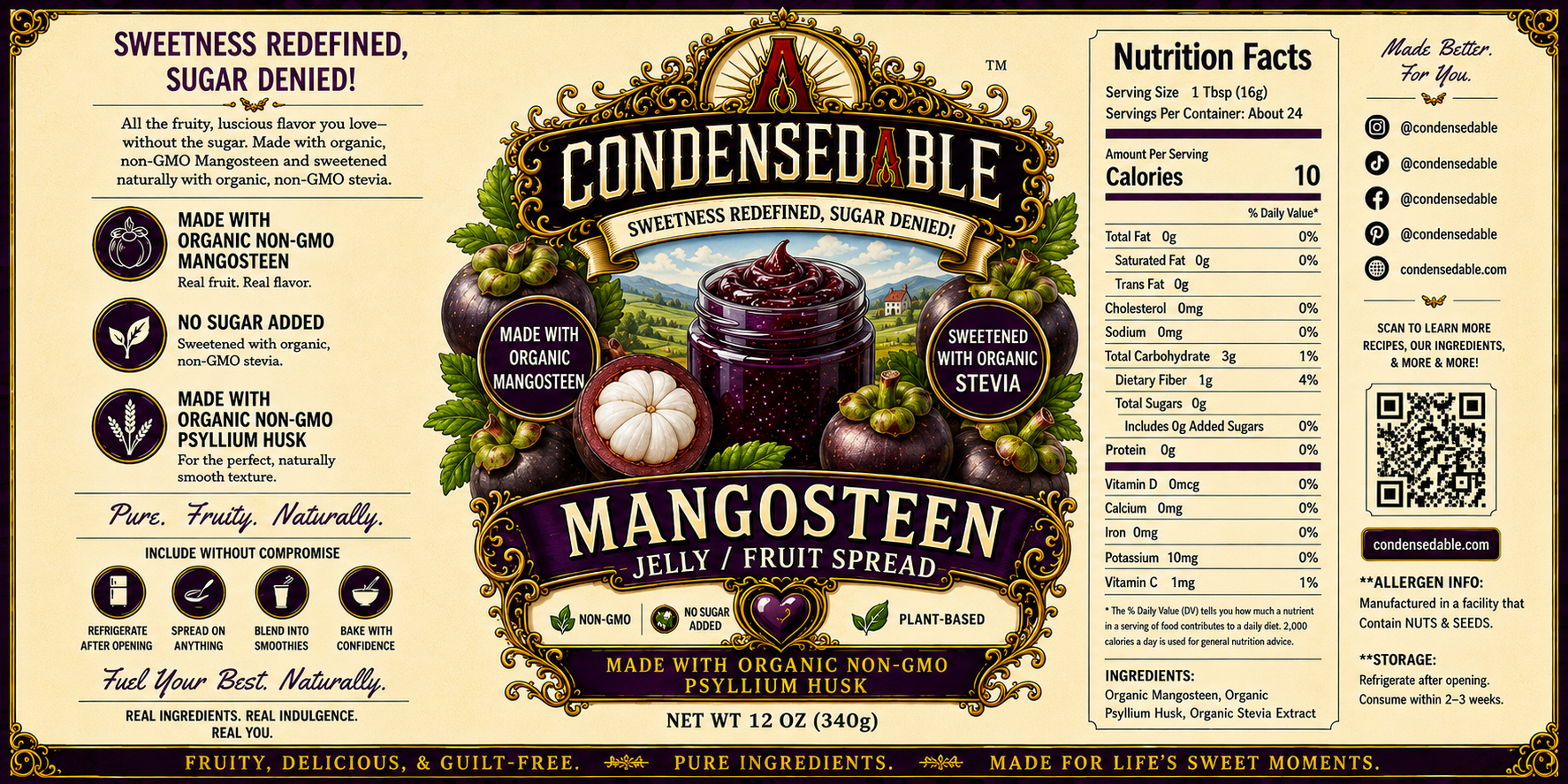 CONDENSEDABLE™ Mangosteen Jelly / Fruit Spread (In Glass Jar)