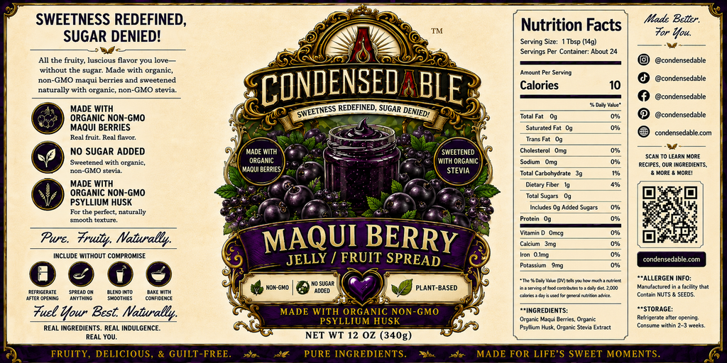 CONDENSEDABLE™ Maqui Berry Jelly / Fruit Spread | No Sugar Added | Plant-Based | (In Glass Jar)
