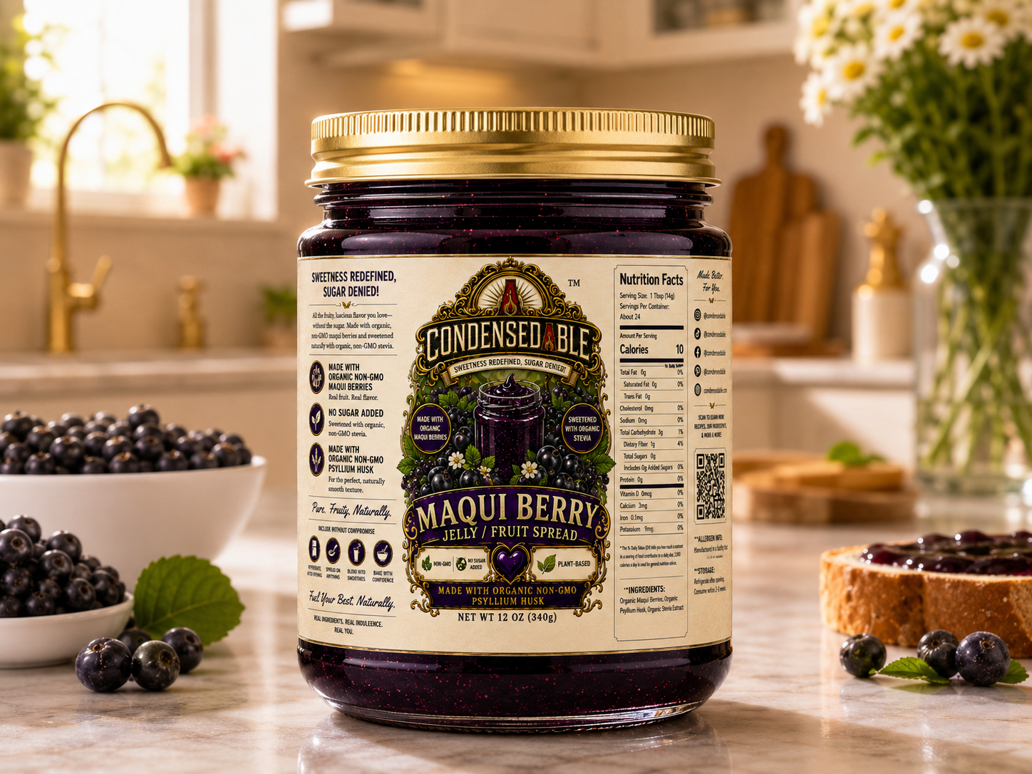 CONDENSEDABLE™ Maqui Berry Jelly / Fruit Spread | No Sugar Added | Plant-Based | (In Glass Jar)