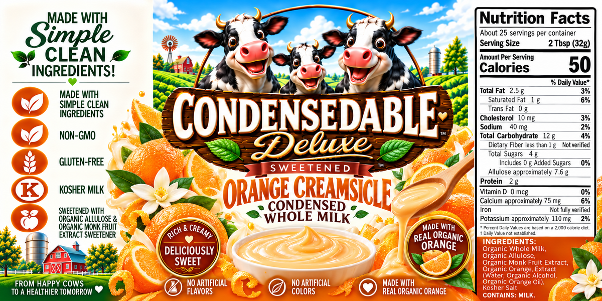 🍊🥛 CONDENSEDABLE™ Deluxe Sweetened Orange Creamsicle Condensed Whole Milk 14oz. (In Glass Jar)