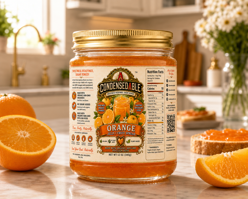 CONDENSEDABLE™ Orange Jelly / Fruit Spread | No Sugar Added | Plant-Based | (In Glass Jar)