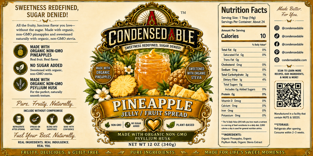 CONDENSEDABLE™ Pineapple Jelly / Fruit Spread | No Sugar Added | Plant-Based | (In Glass Jar) (Copy)