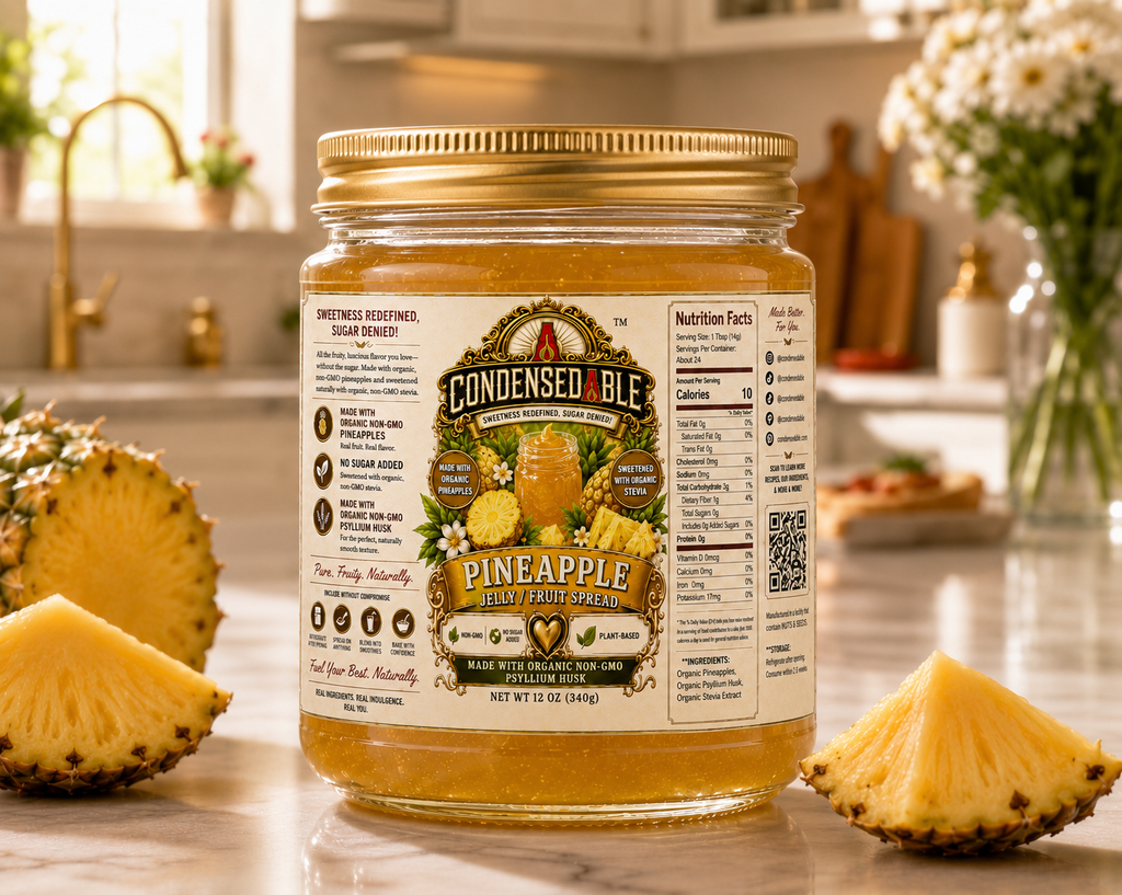 CONDENSEDABLE™ Pineapple Jelly / Fruit Spread | No Sugar Added | Plant-Based | (In Glass Jar) (Copy)