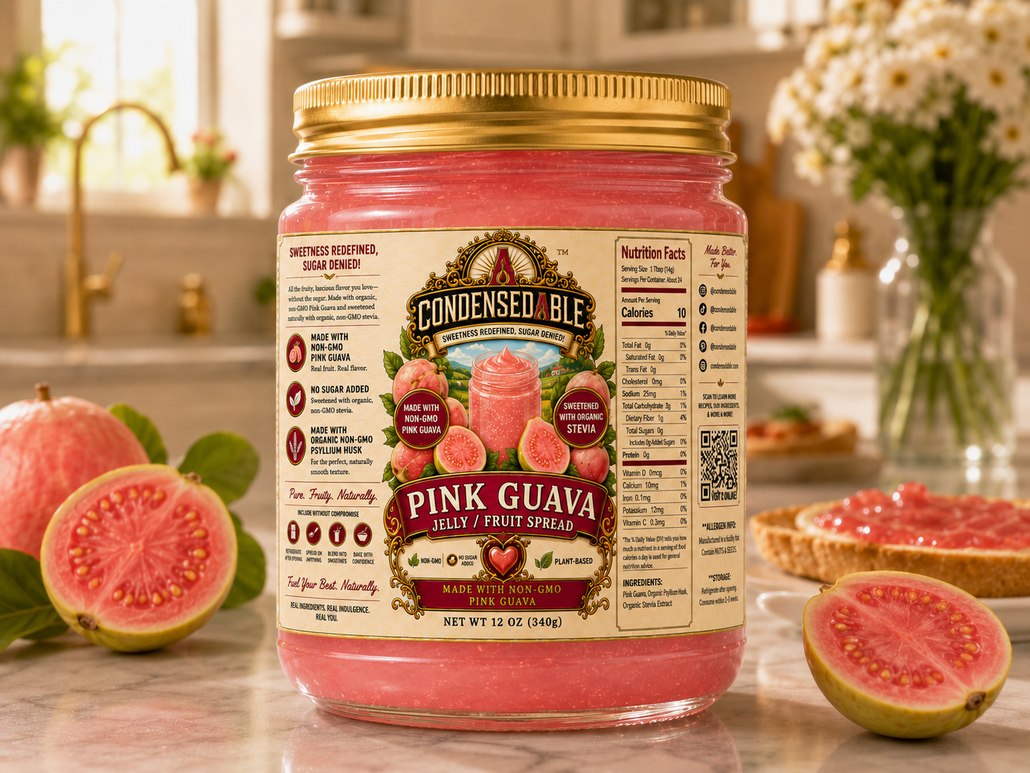 CONDENSEDABLE™ Pink Guava Jelly / Fruit Spread (In Glass Jar)