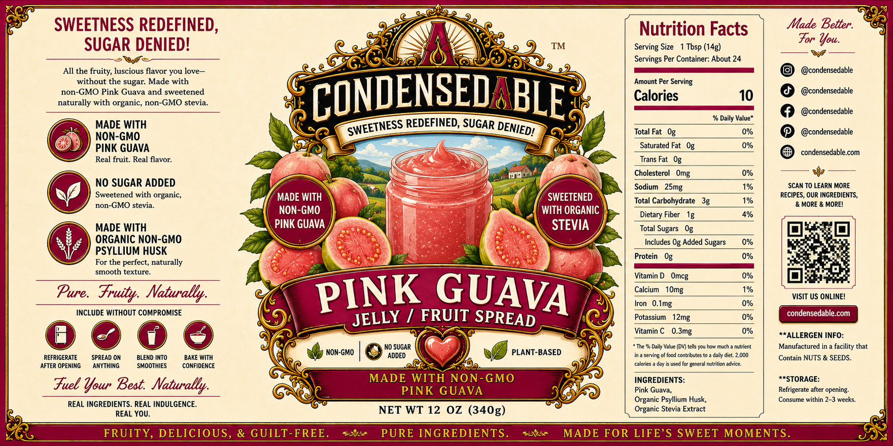 CONDENSEDABLE™ Pink Guava Jelly / Fruit Spread (In Glass Jar)
