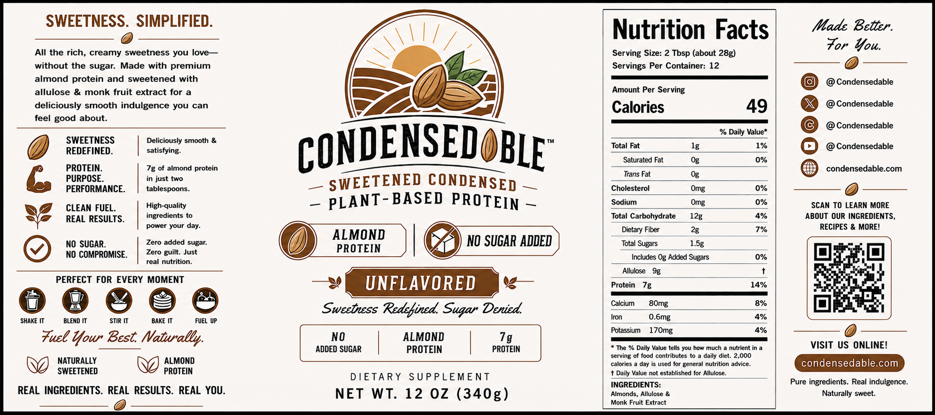 Condensedable™ Sweetened Condensed Plant-Based Protein – Almond Protein - Unflavored (In Glass Jar)