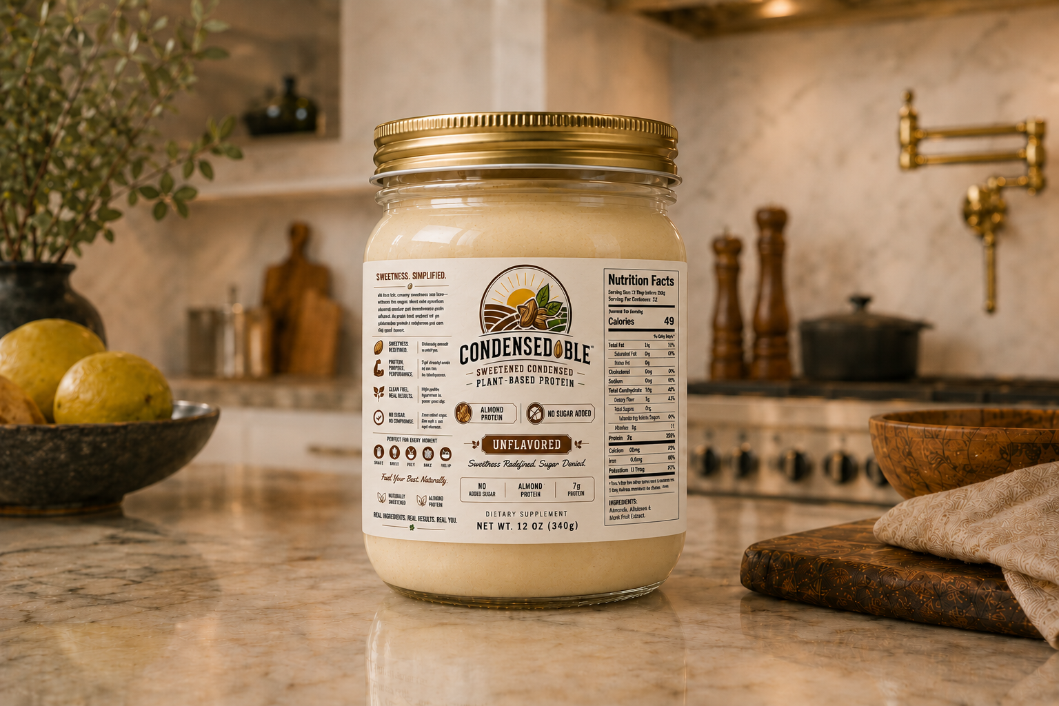 Condensedable™ Sweetened Condensed Plant-Based Protein – Almond Protein - Unflavored (In Glass Jar)