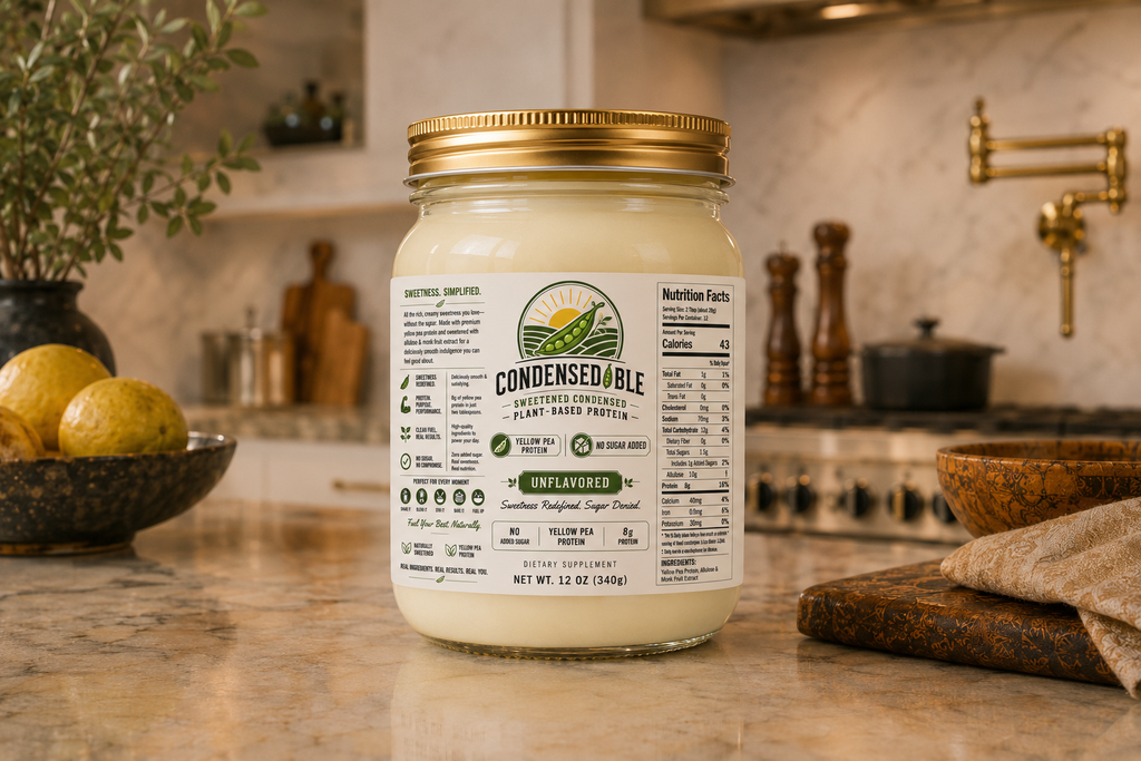 Condensedable™ Sweetened Condensed Plant-Based Protein – Yellow Pea Protein - Unflavored (In Glass Jar)