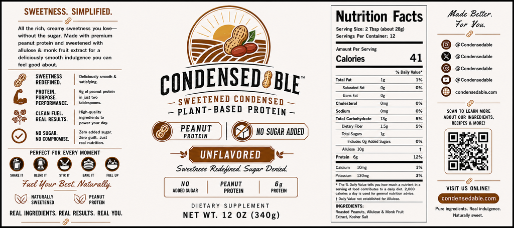 Condensedable™ Sweetened Condensed Plant-Based Protein – Peanut Protein - Unflavored (In Glass Jar)