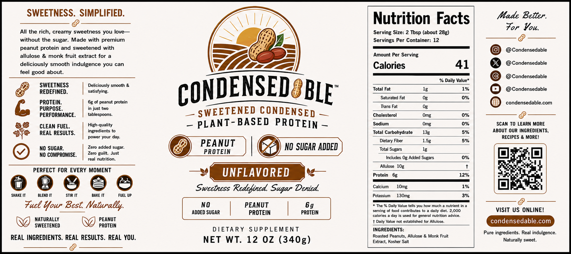 Condensedable™ Sweetened Condensed Plant-Based Protein – Peanut Protein - Unflavored (In Glass Jar)