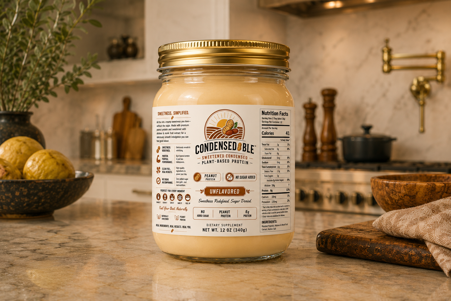 Condensedable™ Sweetened Condensed Plant-Based Protein – Peanut Protein - Unflavored (In Glass Jar)