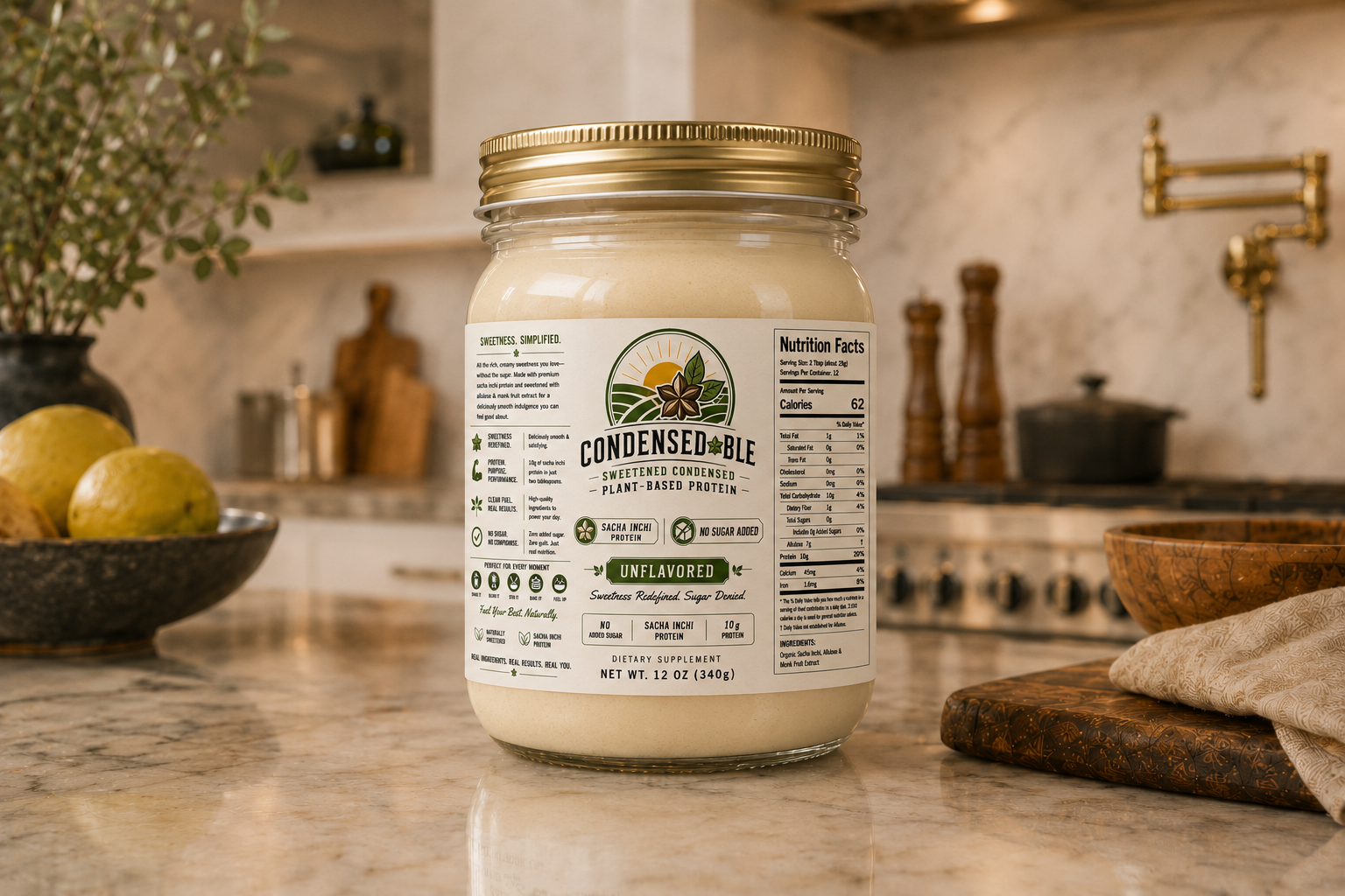 Condensedable™ Sweetened Condensed Plant-Based Protein – Unflavored (In Glass Jar)